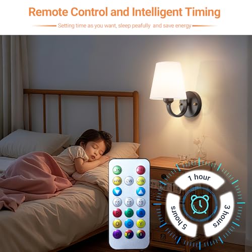 Image of Peel and Stick Wall Sconces, Stick On Wall Sconces Battery Operated, Wireless Adhesive Wall Sconce with 10000mAh Battery Corn Bulb, No Drilling Wall Lamp for Bedroom Living Room