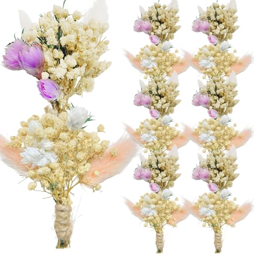 12 Manjos mini ramo de flores secas pequenas flor seca artesanato de Dried Flowers flores secas decoração exalando uma fragrância leve para decoração de casamentos, decoração boho (branco e rosa)