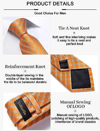 Image of DiBanGu Plaid Ties for Men Silk Checkered Necktie and Pocket Square Cufflinks Tie Clip Set with Gift Box for Wedding Business