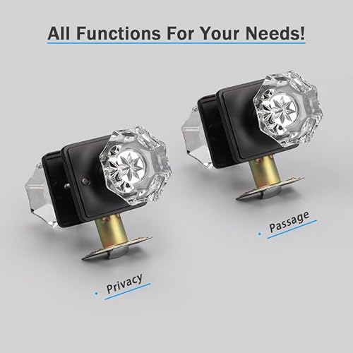 Knobwell Privacy Locking Set - Crystal Regency Fluted Door Knob Glass Door Knob With Victorian Plate Rosette In Matte Black #TOP5