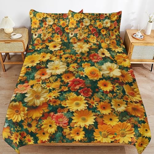 Funda nórdica de 3 piezas con estampado de flores y fundas de almohada con cremallera 2