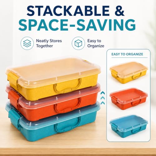 Image of FIIOEOY 3 Pack 4 Qt Sensory Bin with Lid & 3 Stickers,Stackable Sensory Bin | Wheat Straw, Portable Sandbox, Organizers for Toys, Sand, Arts, Crafts, (Yellow, Orange, Blue)