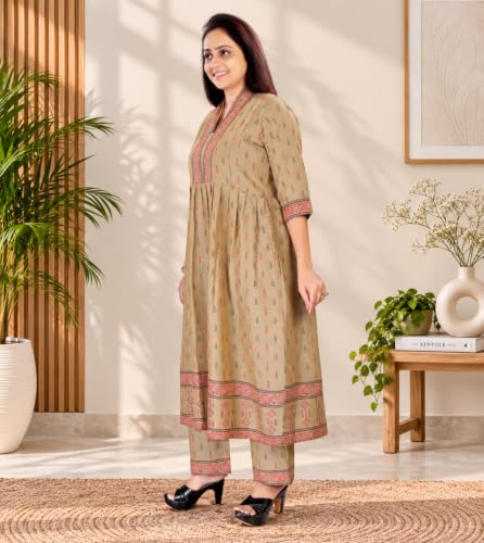 Image of Momenta Women's Pure Cotton Maternity Kurta Set | Feeding Kurti with Concealed Zippers | Maternity Dress for Pre & Post Pregnancy