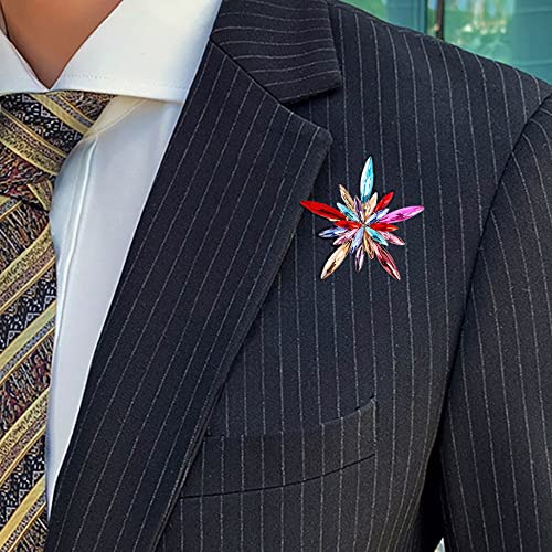 Image of Rhinestone Star Flower Brooch Pin for Women Girls Unisex Gold Plated Vintage Colorful Red Blue Crystal Snowflake Fireworks Brooches Lapel Pins Luck Decor Dress Accessories Father's Day Birthday Holiday Jewelry Gift