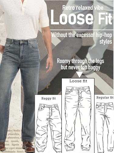Men's Loose Fit Jeans Wide Leg Medium Weight Denim Pants Vintage Washed2