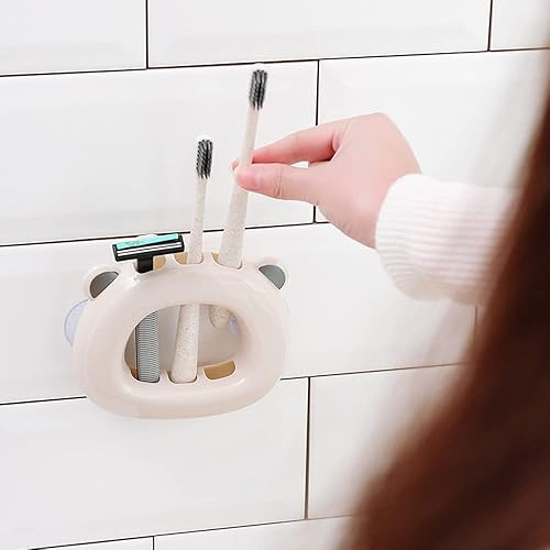 Portacepillos de dientes Kawaii con cara de oso montado en la pared para baños, niños, adolescentes, niñas, dormitorio, colgante, ventosa, soporte