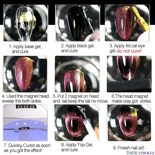 Image of THR3E STROKES 9D Glitter Finish Cat Eye Gel Nail Polish Gel Art Manicure DIY at Home Soak Off UV Gel 7.5ML (CE7, 7.5ML)