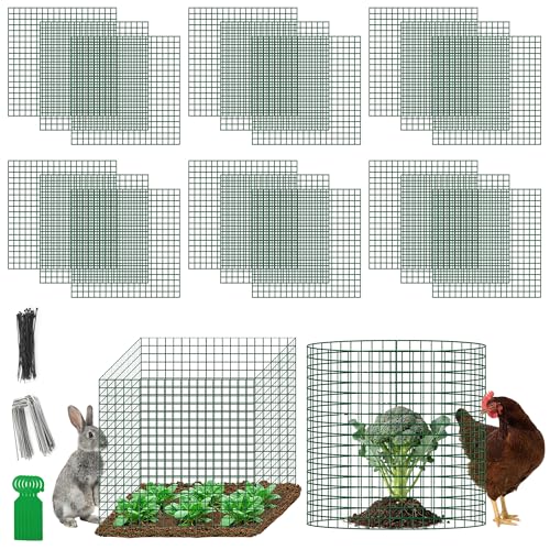 Plant Protectors from Animals - DIY Reusable Plant Cages for Outdoor Plants Square Mesh Plant Covers Kits 12x12 Panels (6/18/30 Pcs) (6 Dark Green)