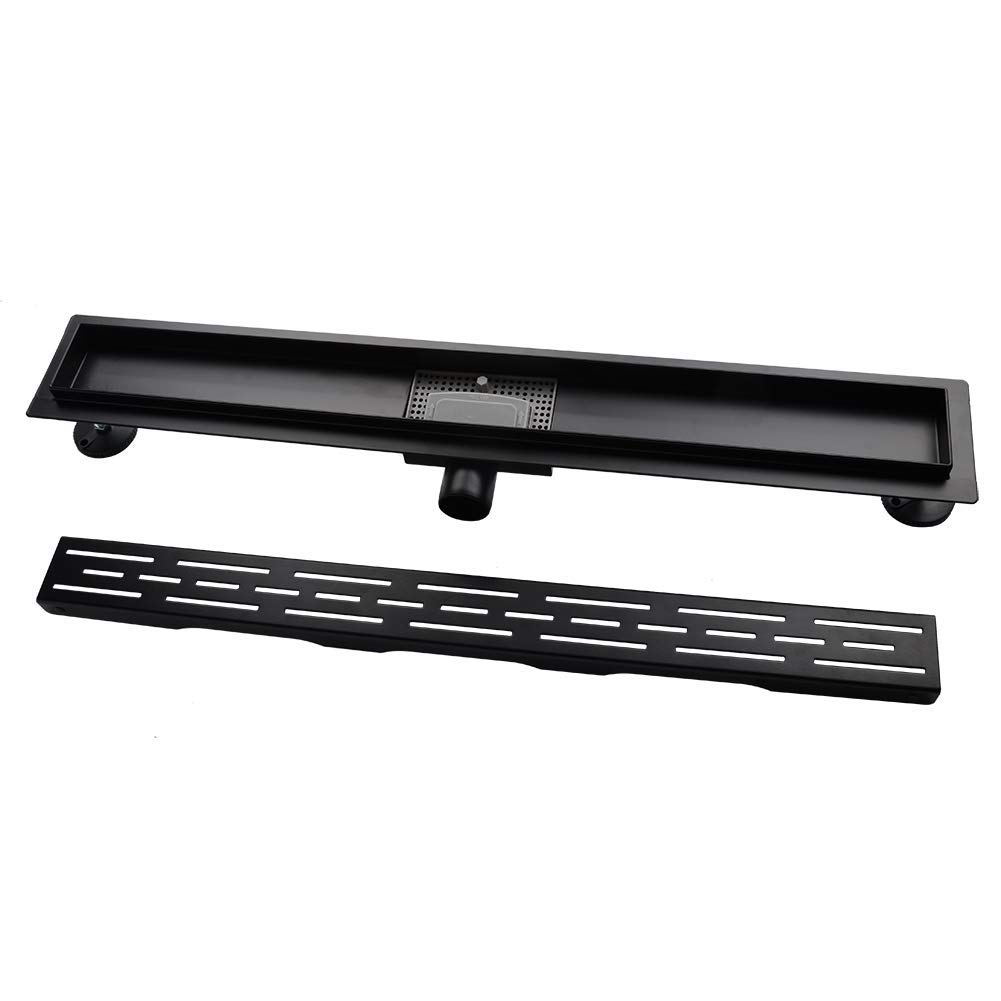 Wkładka odpływowa do prysznica podłogowego ze stali nierdzewnej, liniowa, niewidoczna, prostokątna kanał odpływowy prysznica, 90 cm, czarna powłoka natryskowa - stal nierdzewna