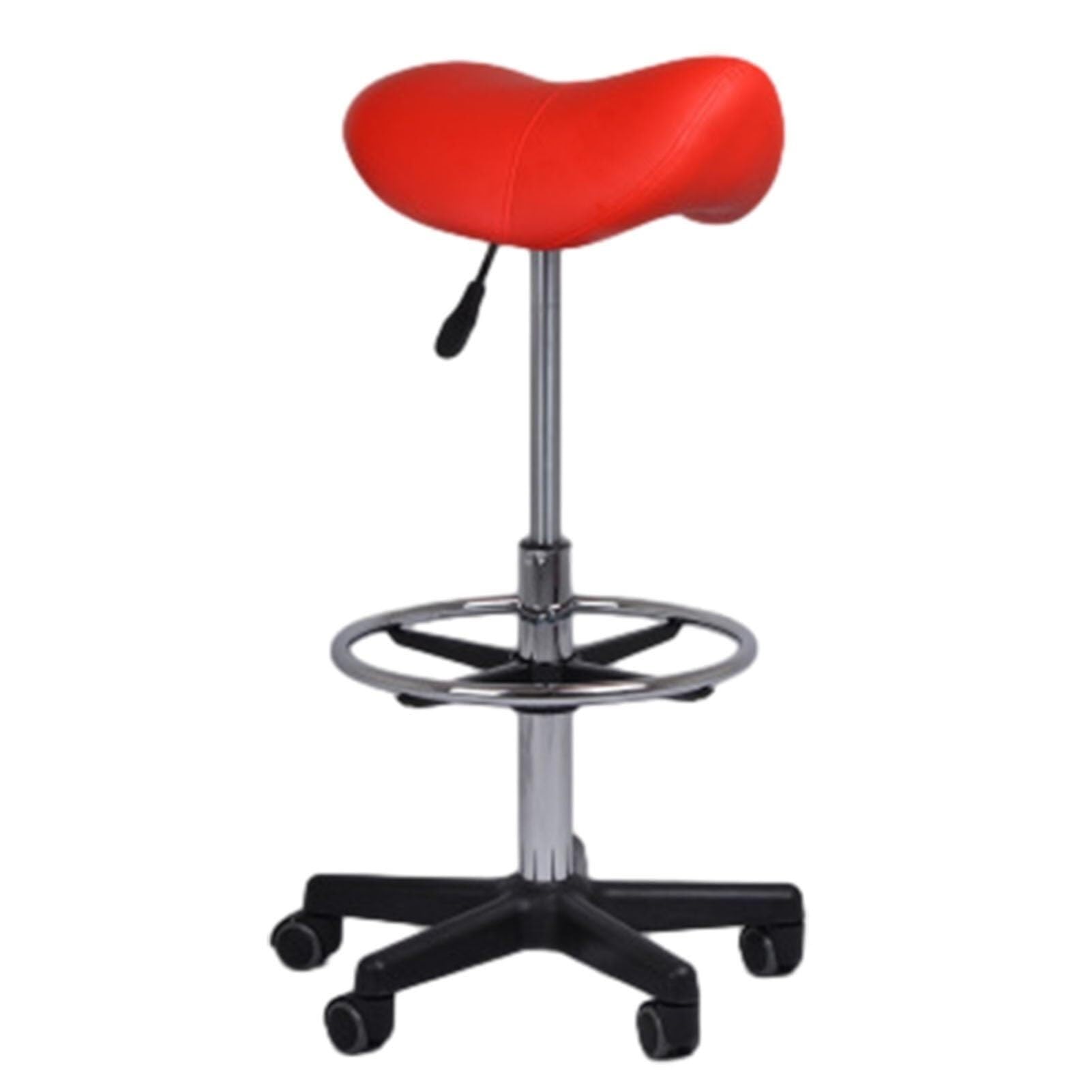 METTEOR Swivel Chair Ergonomic Rolling Saddle Stool PU Leather, Red 24"- 32.3" Adjustable Height Dentist's Saddle Chair, Massage Clinic Tattoo Spa Salon Seat