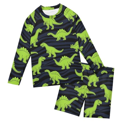 Bañador de dinosaurio verde manga larga protección UV conjunto dos piezas