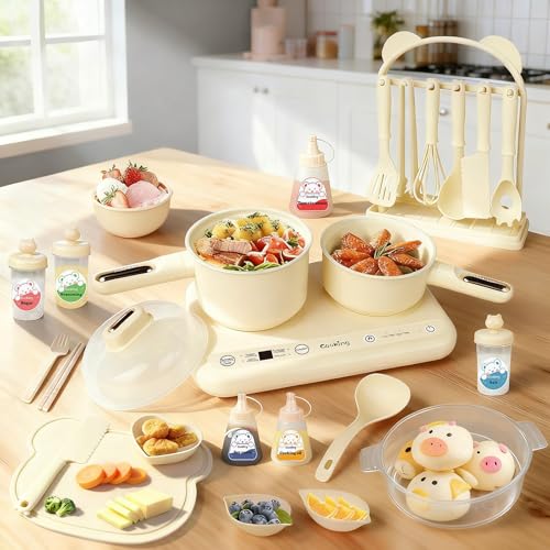Cicicooie Mini Cooking Sets Real Kitchen for Food Making Junior Easy Montessori Educational (Beige)
