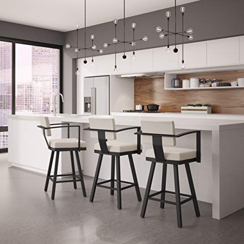 Image of Amisco Akers 26 in. Swivel Counter Stool - Cream Faux Leather /Black Metal