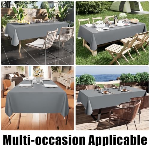Image of Smiry Rectangle Table Cloth 60x140 Inch, Waterproof Wipeable Vinyl Tablecloths Protector, Oil Spill Proof Plastic Table Cover for Dining, Picnic, Camping, Outdoor, Grey