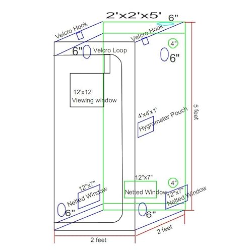 2X2X5 Small Grow Tent, Dia19Mm Stable Steel Frame With 16Mm Steel Side Bars,600D High Reflectivity Light-Tight Mylar Fabric With Durable Smooth Zippers, Unique Hygrometer Pocket #TOP5