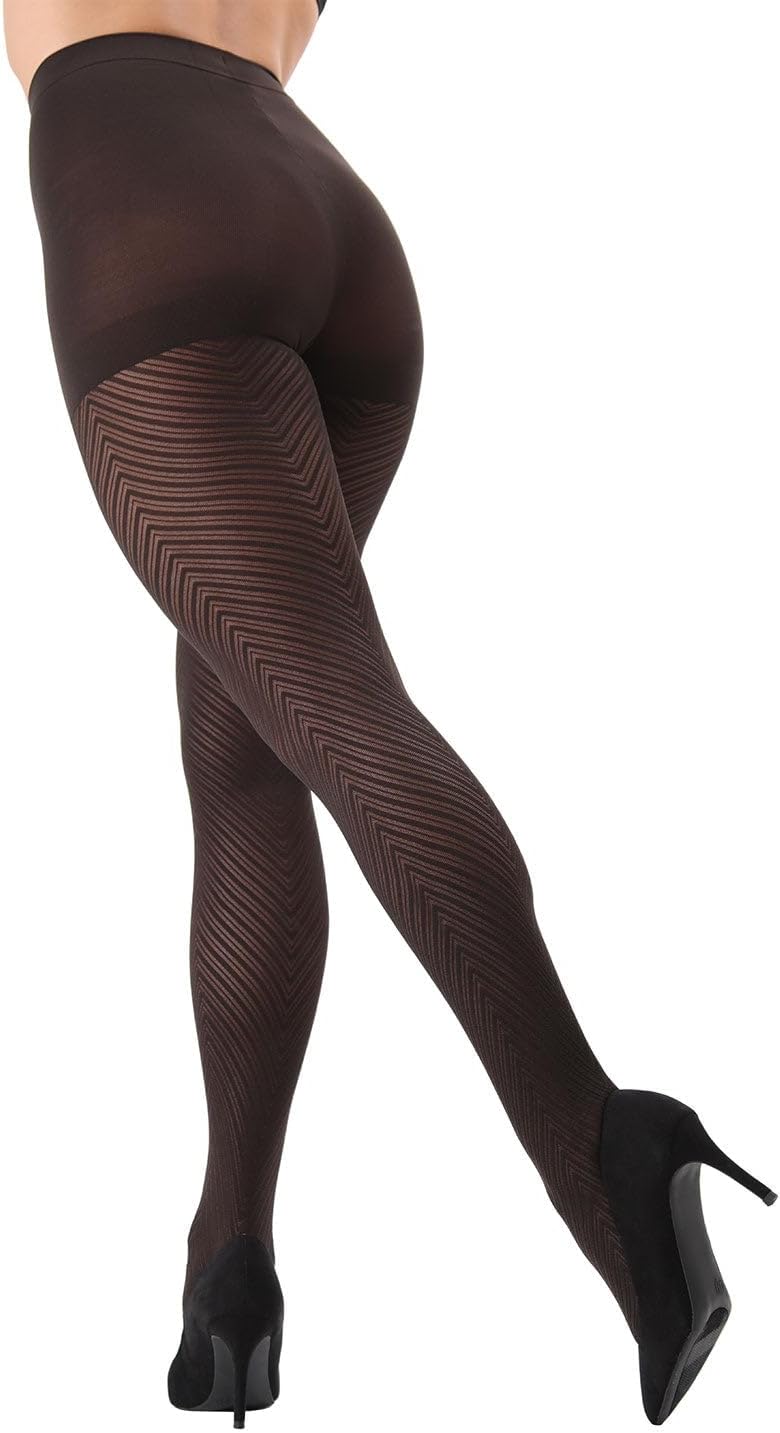 MeMoi Chevron Control Top Tights, Medium-Weight Smoothing Tummy Control Tights, 60 Denier - Sizes Small to Queen 2 - Image 8