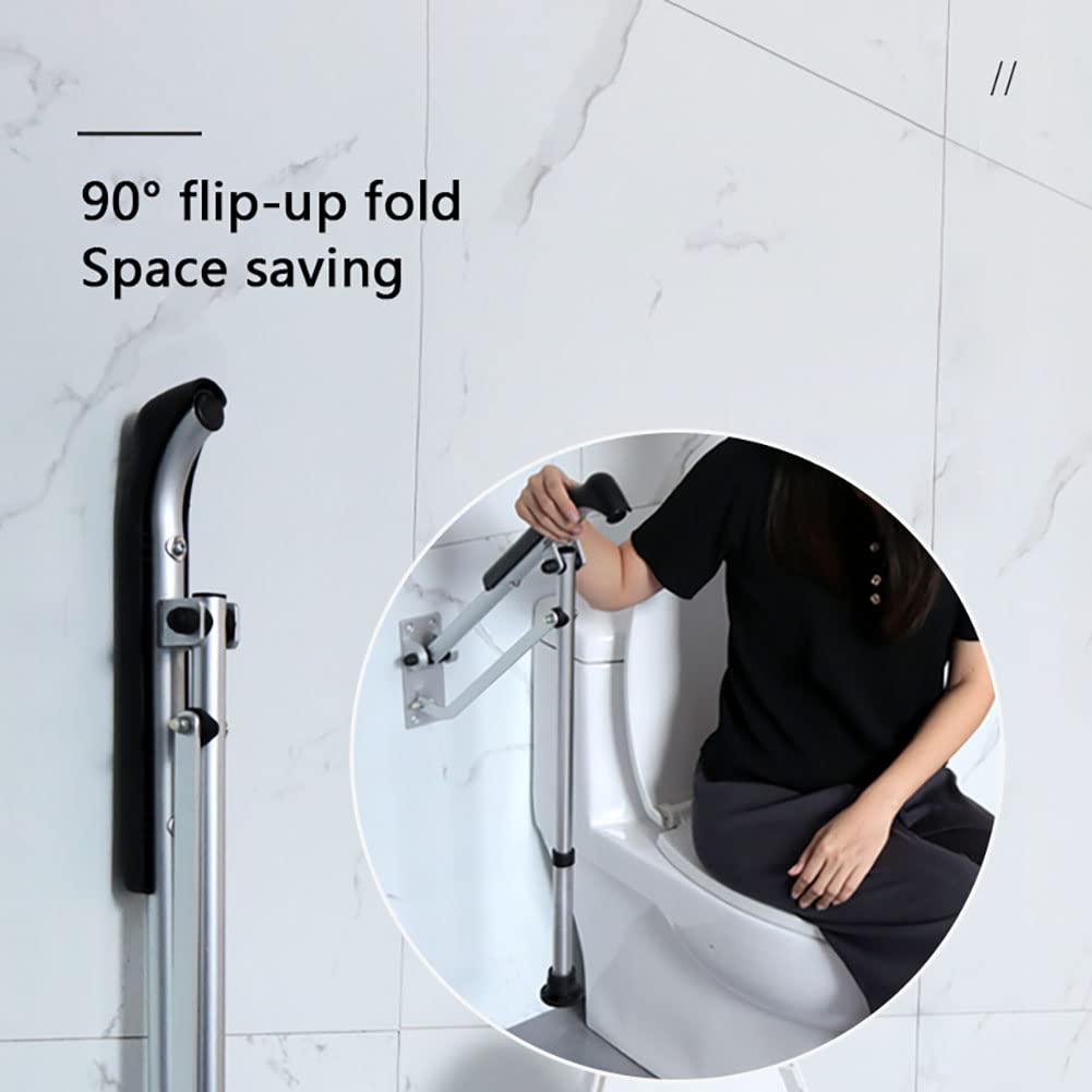 Barra De Agarre Plegable Barra De Apoyo para WC 60cm Reposabrazos con Barra De Apoyo Altura Ajustable Pasamanos De Aluminio Montado En La Pared para Ancianos Discapacitados Embarazadas