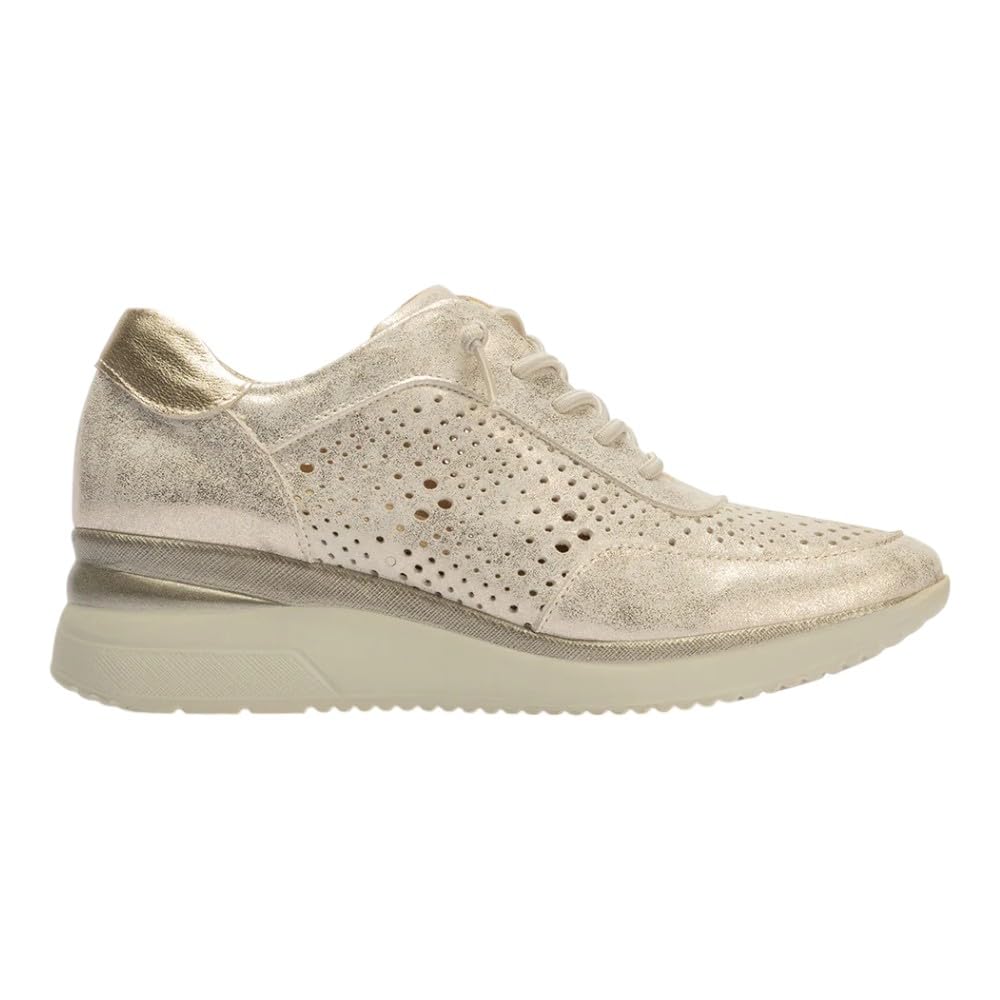 PITILLOS - Zapato Deportivo Casual,​Sneakers con Cordones elásticos,​cuña y Plataforma,​Calado,​Rejilla, para: Mujer Color: Oro Talla:​37