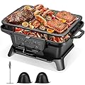 VIVOHOME Rectangle Cast Iron Charcoal Grill with Double-Sided Grate, Portable Outdoor BBQ Grill, Compact Tabletop Grill Stove (Note: The charcoal grid is made of stainless steel, not cast iron)