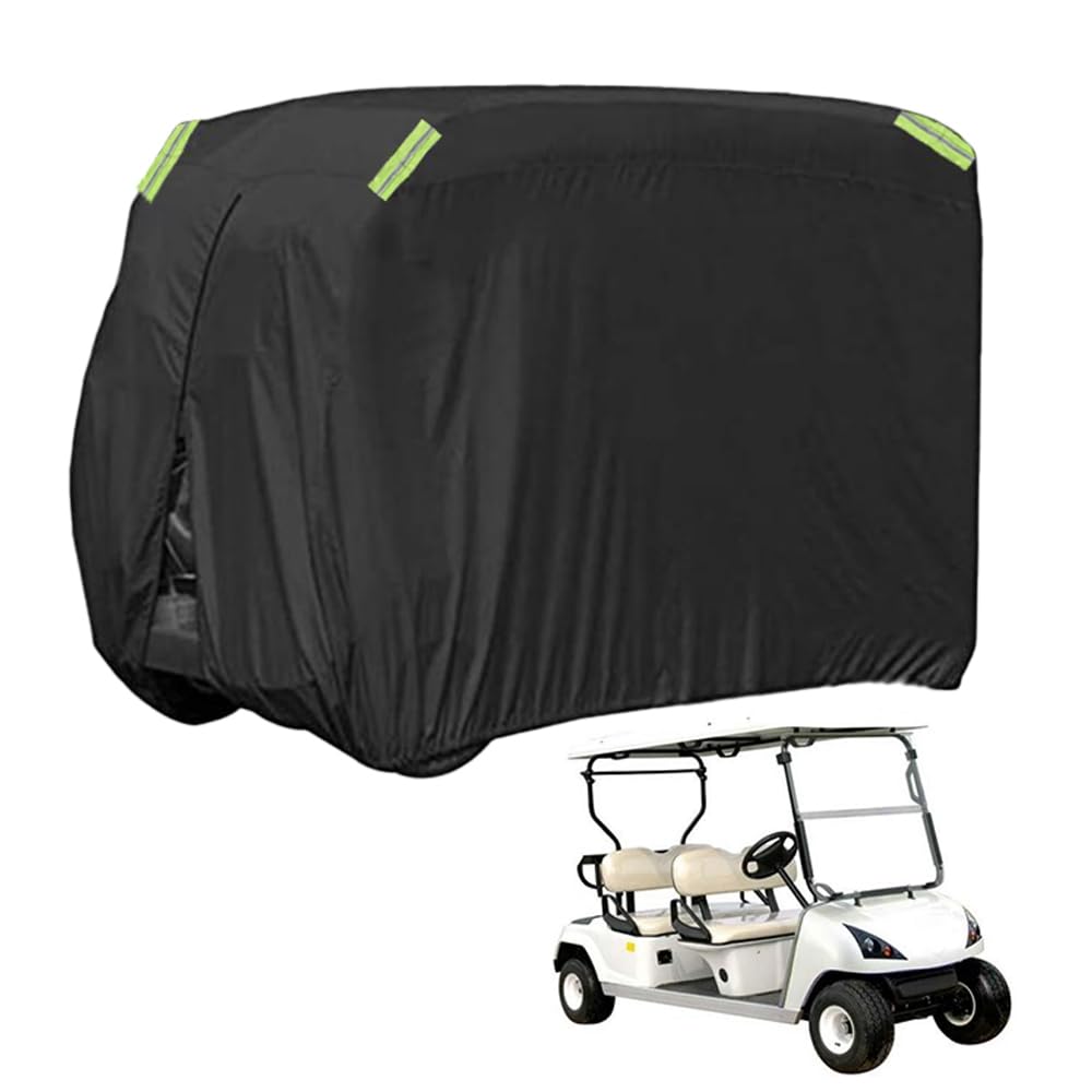 XhuangTech Golf Cart Cover, 210D Black Oxford Fabric Golf Buggy Cover All-Weather Accessories, Waterproof Reflective Strips Outdoor Cover with Elastic Band Zipper Door for EZ-GO, Club Car (2-Seater)
