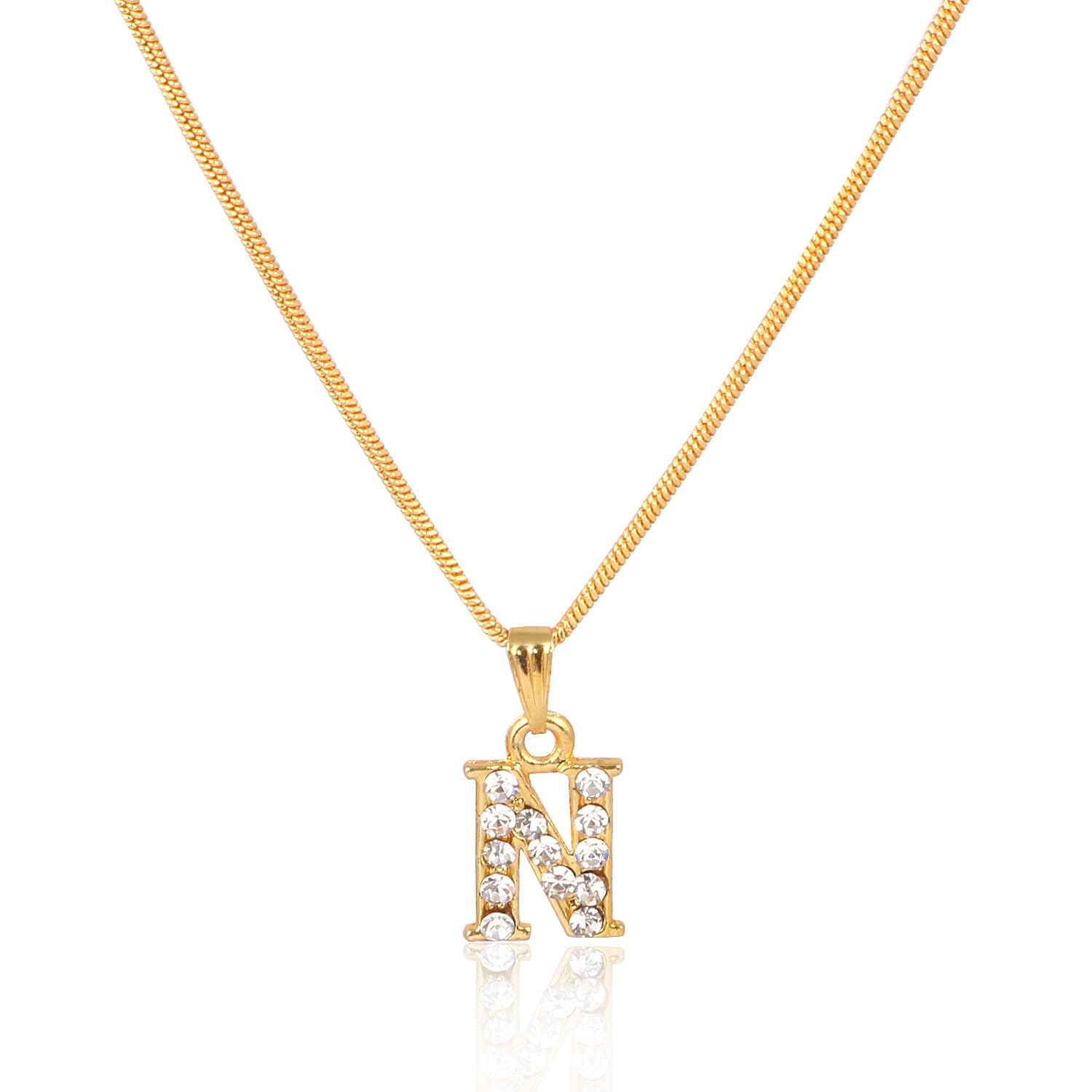 Gold-Plated Sparkling Crystal Letter 'N' Alphabet Pendant Necklace for Women and Girls | Personalized Initial Jewellery | Birthday Anniversary-image-16