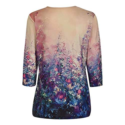 Shopessa Womens Graphic Tshirts 3/4 Sleeve Trendy Blouse Marble Print Top Women Casual Tee Shirts For Summer Spring Purple #TOP5