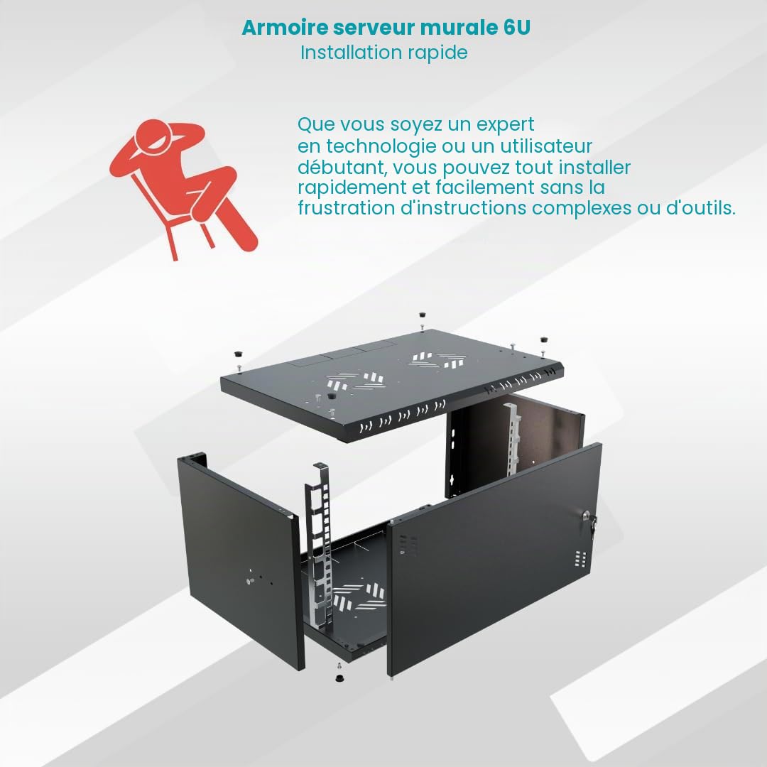 Armoire Réseau 19 Pouces - Baie Informatique 6U - Baie de Brassage pour Montage Mural - Capacité de Charge 40 kg - Profondeur 350 mm - Armoire Informatique - Noir