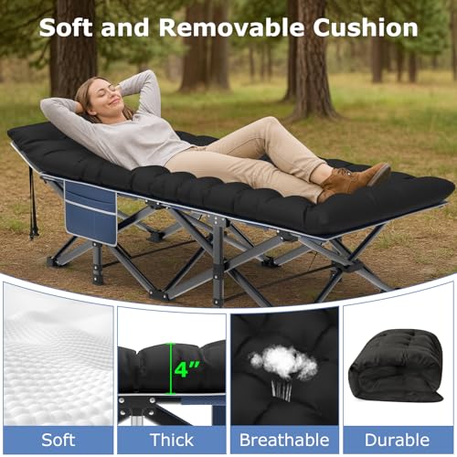 Image of Suteck Camping Cot, 32In XXL Folding Camping Cot Sleeping Bed for Adults 1200D Double Layer Oxford Cots for Camping W /Pilllow Mattress Carry Bag for Home Office Travel