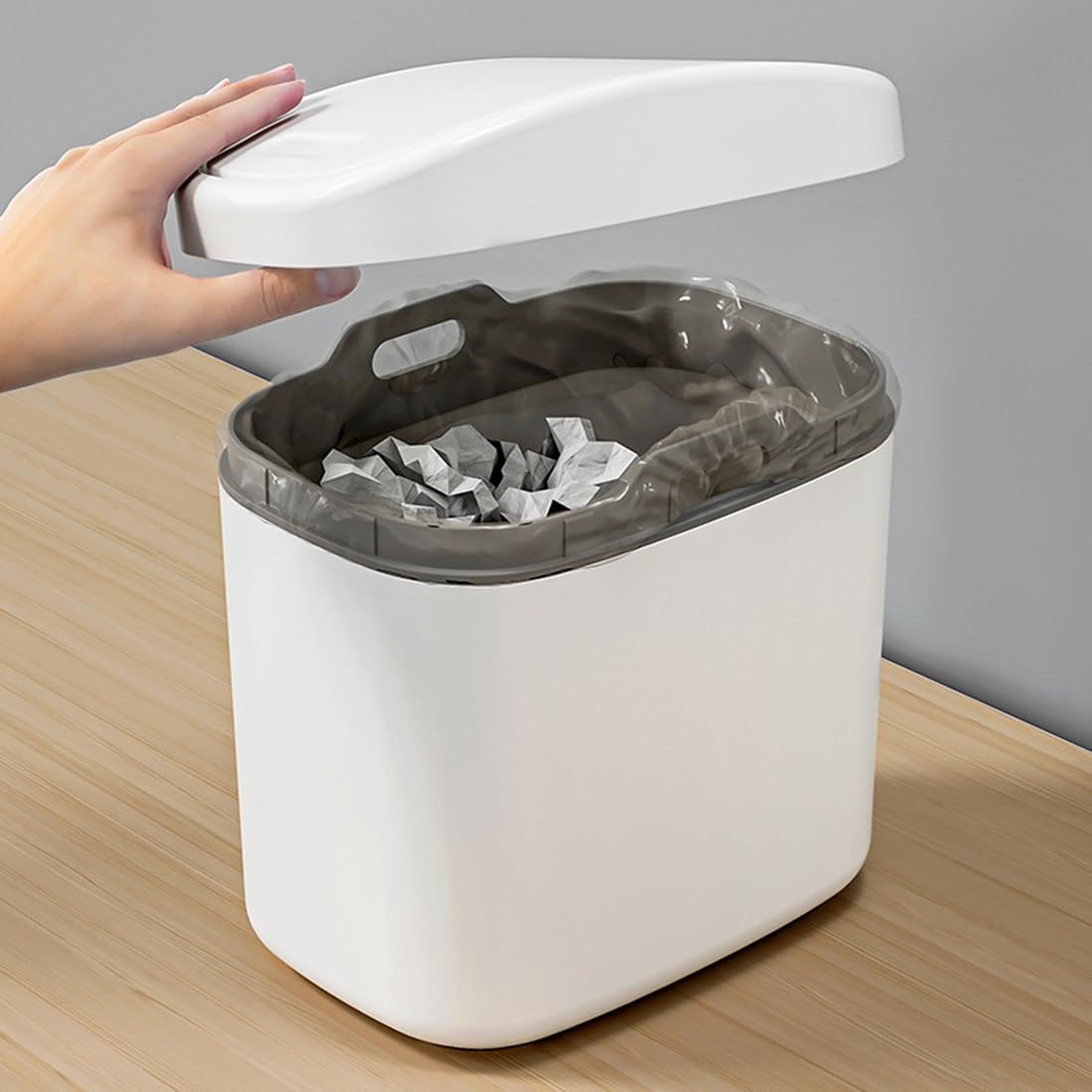 Cortina Mini Tabletop Dustbin, Small Waste Bin for Study Table, Office Desk, Bathroom, Kitchen Sink & Washroom (Grey)-image-42