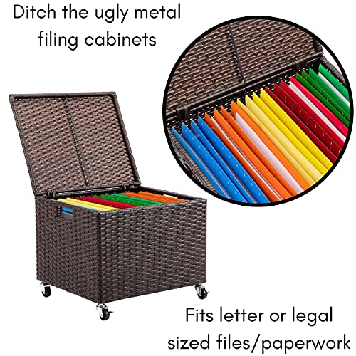 Birdrock Home 11517 Rolling File Box - Storage Cabinet With Wheels - Weatherproof Rattan-Style Resin Deck Chest thumb #6