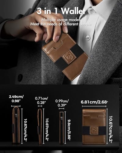 Image of iwantit 3 in 1 MagSafe Wallet Men: Slim Bifold Money Clip + Smart Pop up Card Holder - Cash Strap, Men's Minimalist Magnetic Wallet, ID Window, Premium Leather (Vegetable-tanned Khaki)