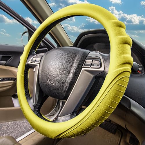 Image of FH Group Universal Fit Silicone with Grip and Pattern Massaging Grip Steering Wheel Cover fits most Cars, SUVs, Trucks, and Vans Yellow