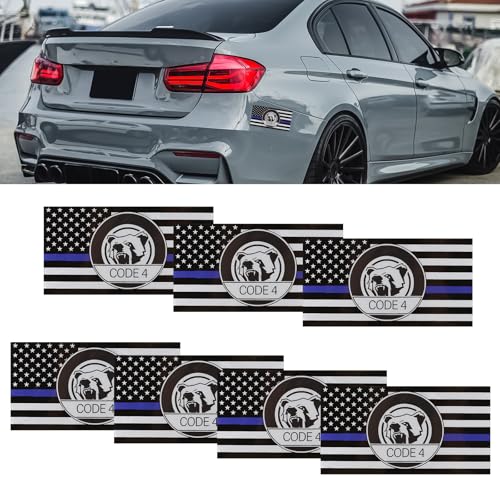Hovom 7PCS Thin Blue Line Sticker Code 4, Waterproof Vinyl American Flag Flag Thin Line Decal, Law Enforcement and Police Support Stickers for Cars Trucks Window Bumper Laptop (Style 3)