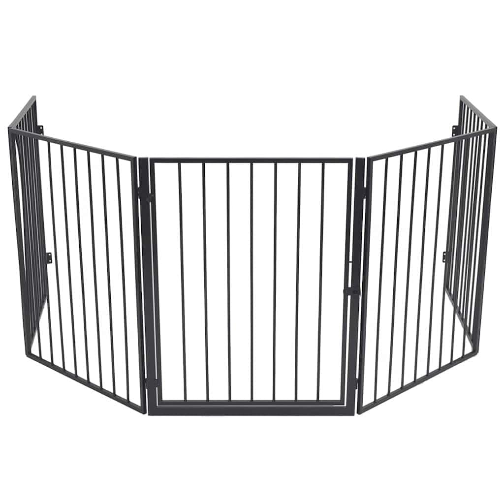 Kaminschutzgitter für Haustiere Schwarz Stahl 123x123x76 cm mit Schwenktür, Sicheres Schutzgitter für Kamin Ofen Grill Holzofen, langlebige Absperrung, einfache Montage