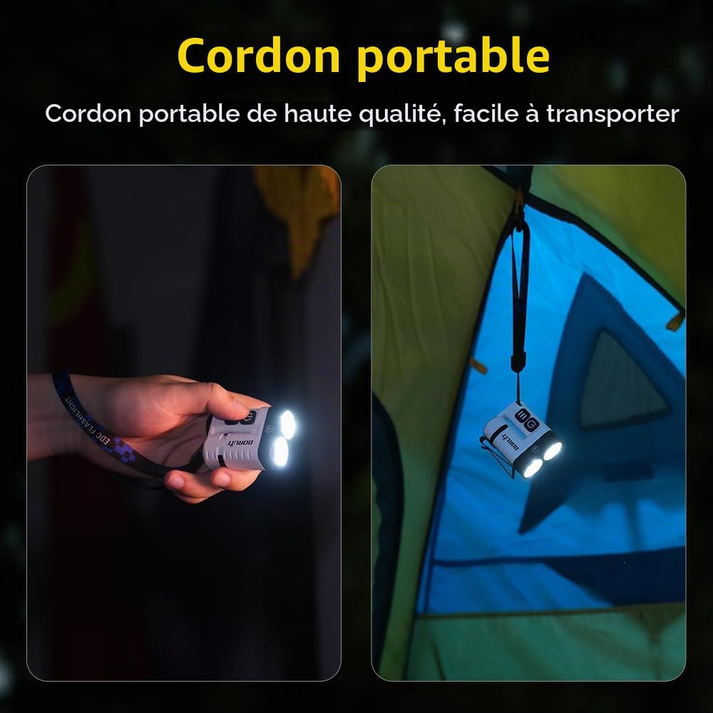 BORUIT U6 Lampe Torche LED ultra puissante 1600 Lumens, Lampes de poche Mini Rechargeable A/C-C Torche avec Clip Aimant, IP68 Étanche EDC Petite USB Torches Pour Le Camping D'Extérieur Randonnée