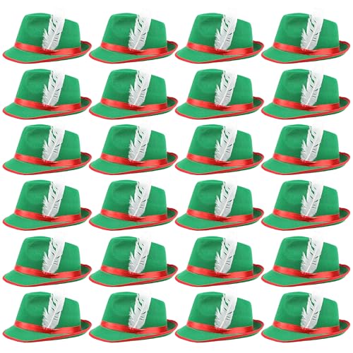 Lot de 6 chapeaux bavarois pour femme - Chapeau bavarois avec détails en plumes - Accessoire de déguisement trilby tyrolien allemand