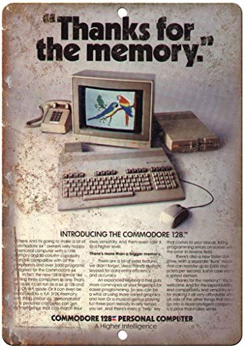  FQDIQI Commodore 128 Personal Computer Vintage Ad 30,5 x 20,3 cm Targa in metallo look retrò per casa bar ecc, anche come regalo