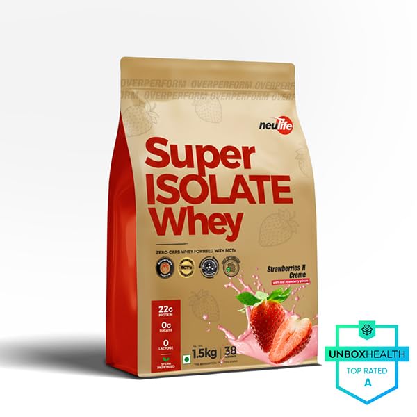 Image of Neulife Super Isolate Whey Protein 1.5kg | Max Absorption Protein Shake with Patented Ketofuel MCTs | Strawberries & Creme with Real Fruit