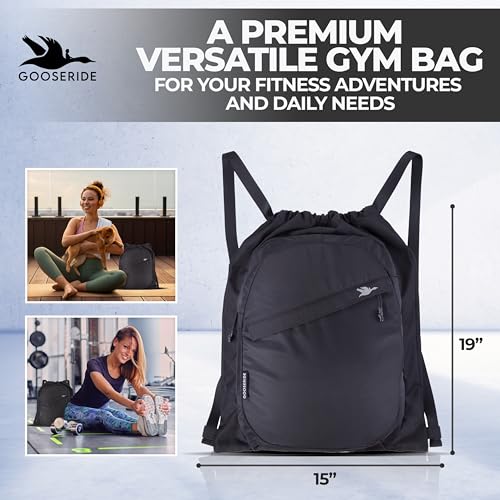 Image of Sports Drawstring Backpack, Waterproof Gym Cinch Bag - Black | Waterproof Fabric For Everyday Use, Thick Shoulder Straps For Comfort, Organizer Pocket For Essentials