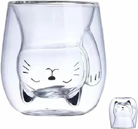 Cute Mug Cat Tea Double Wall Glass Coffee...