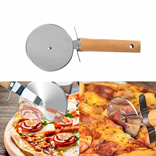 Larger Pizza Cutter Wheel with 3.54\'\' Stainless Steel Wheel, Pizza Slicer with Non-Slip Wooden Handle, Pizza Wheel for Pies Waffle Bread Dough Cookies Cake Pie Server