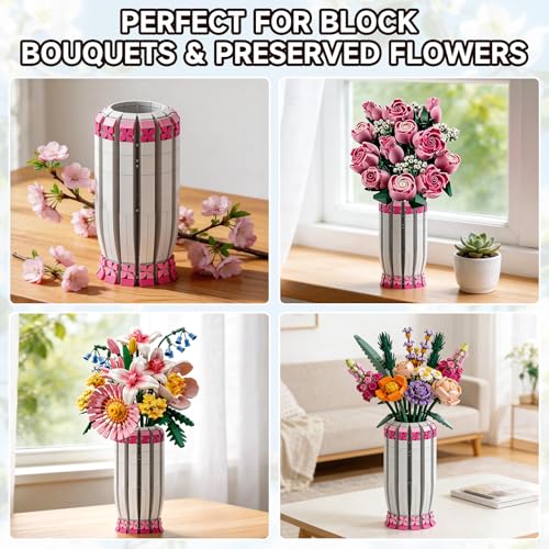 aphpaio Pink Vase for Flower Sets 10347, 10280, 10328, 10342, Perfect for Displaying Artificial Flowers, Valentine's Day for Women, Girls, and Adults (Vase Only) - image 3