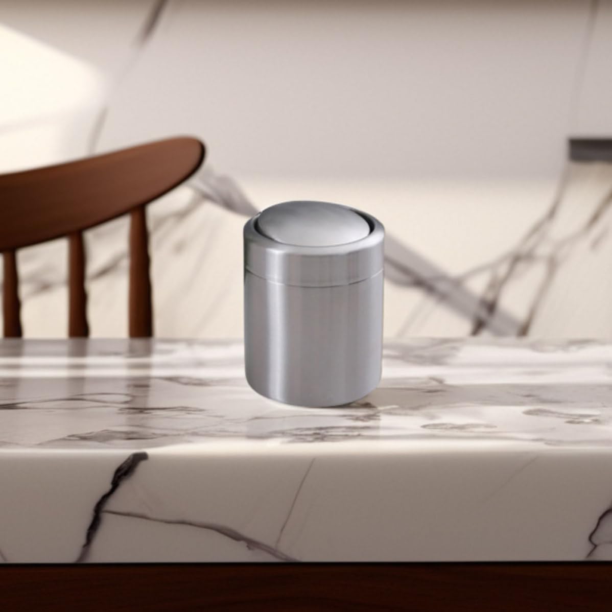 Garneck Cubo de Basura Pequeño Diseño Rectangular Moderno y Elegante de 1,5 L de Acero Inoxidable con Tapa Adecuado para Escritorio o Baño
