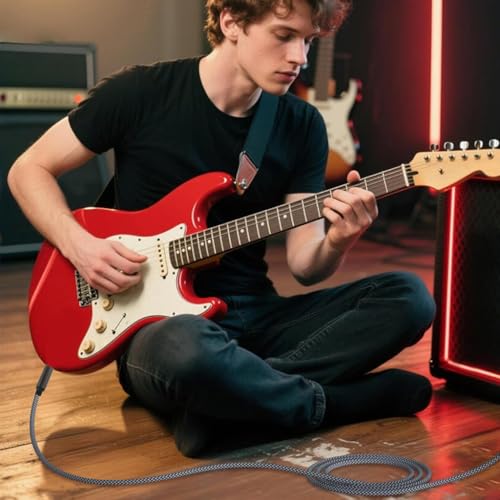 Image of Verilux Electric Guitar Cable 6.35mm 9.8FT /3M, 6.35mm Male to 6.35mm Male Aux Cable with Hi-Fi Sound Nylon Braided, 6.35mm Aux Stereo Audio Cable Gold-Plated for Amps, Electric Bass & Guitar, Speaker