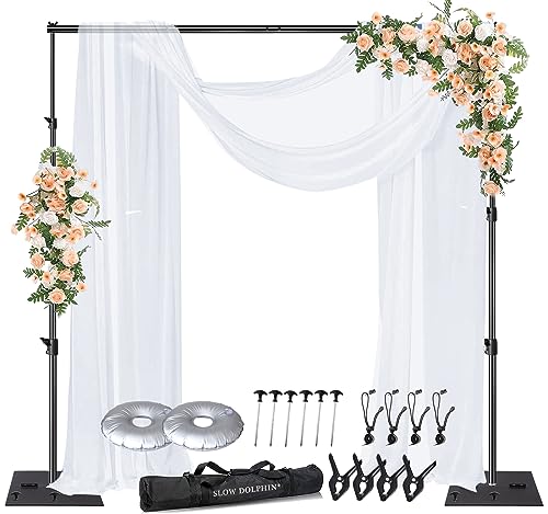 SLOW DOLPHIN Pipe and Drape Photography Backdrop Stand Kit Adjustable Photo Background Stand 10ft x 10ft with Metal Base for Parties Weddings Birthday Party Events Photo Booth(Black)