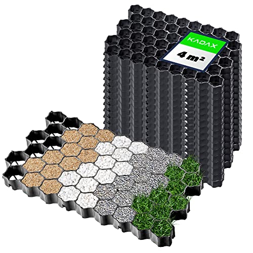 KADAX Paddockplatten aus Kunststoff, 60x40cm, 4 m², 2 Farben, Belastbarkeit bis zu 1000 t, Rasengitter mit Antirutschnoppen, Rasenwaben, Rasengitterplatten (Schwarz, Rechteckig, 16 Stück)