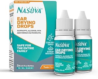 Nasova Swimmer's Ear Drying Drops for Adults & Kids, Twin Pack – 2X 0.5 fl oz Bottles (15 ml Each) Clear Trapped Water After Any Water Activity, Relief for Water Clogged Ears