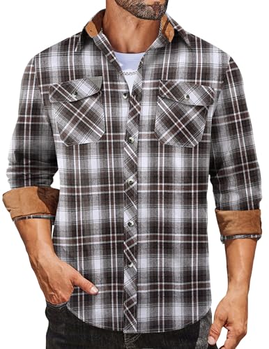 COOFANDY Mens Plaid Cowboy Shirt Long Sleeve Fall Button Down Casual Work Shirt with Pocket...