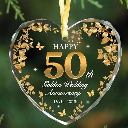 MALFIRST 50th Wedding Anniversary Ornament 1976-2026, 50th for Parents, 50 Year for Couple, Golden...