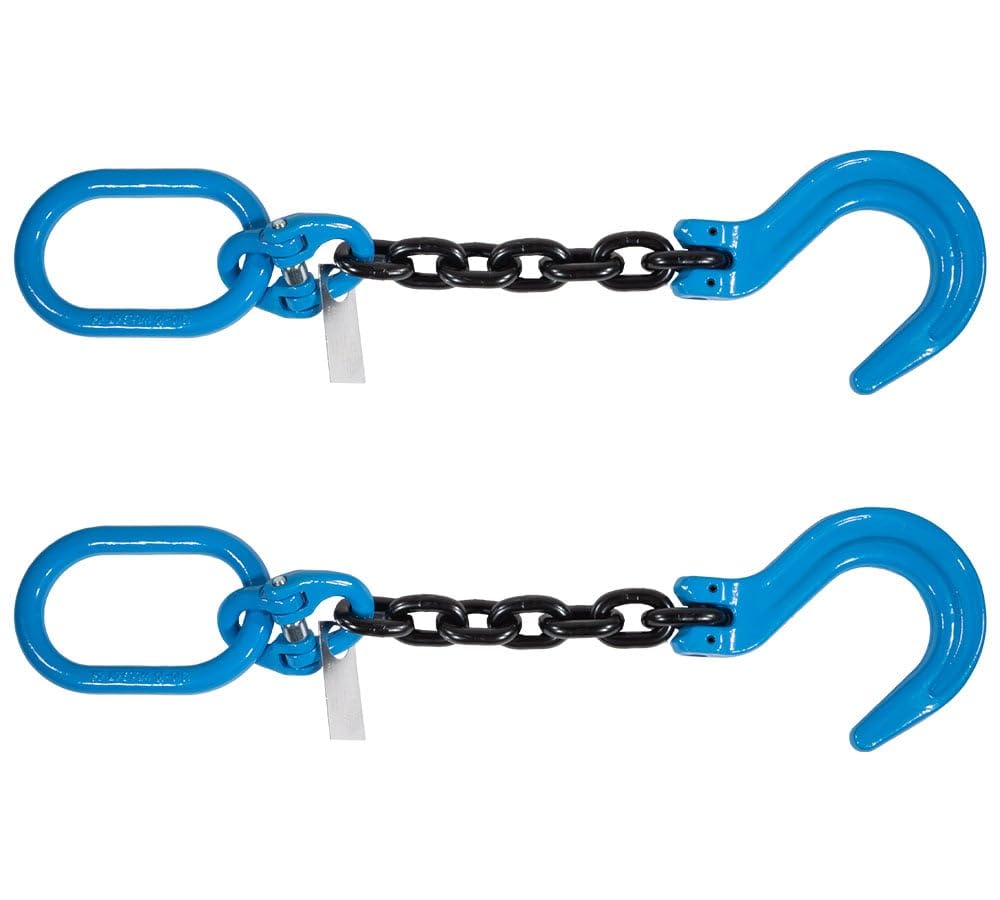 Mytee Products 2 Pack 1/2” x 2' Single Leg Chain Sling | 15,000 Lbs WLL | Oblong Link-to-Sling Hook Ends | G100 Chains for Lifting and Handling,
